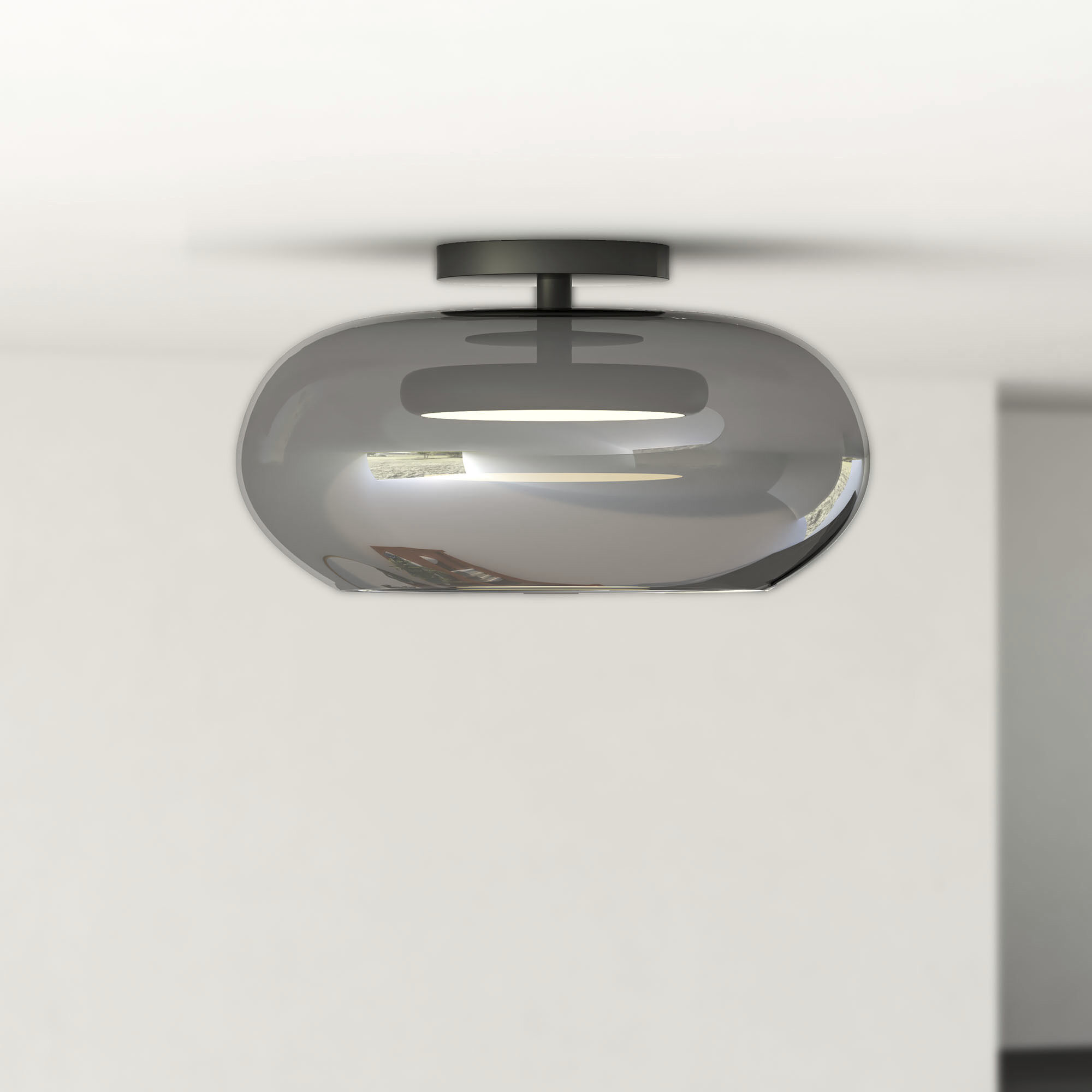 Trinity LED 14.25 inch Black/Smoked Semi-Flush Mount Ceiling Light in Smoked Glass