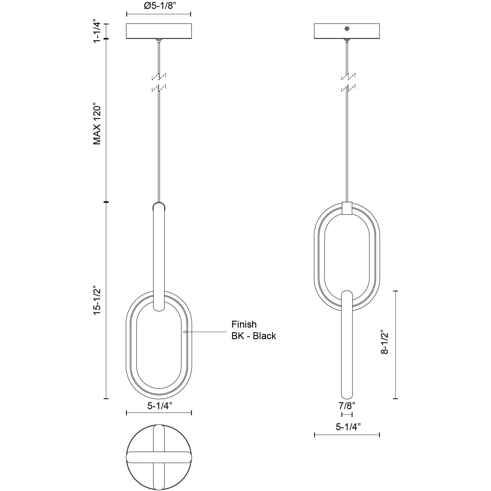 Airen LED 5.25 inch Black Pendant Ceiling Light