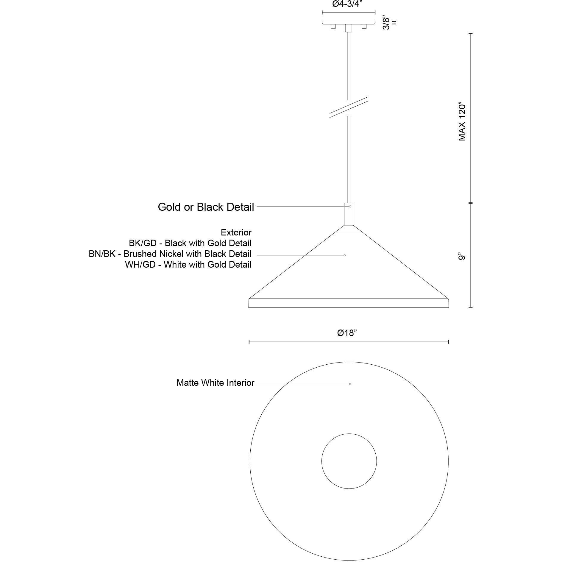 Dorothy Pendant Ceiling Light in Black with Gold Detail