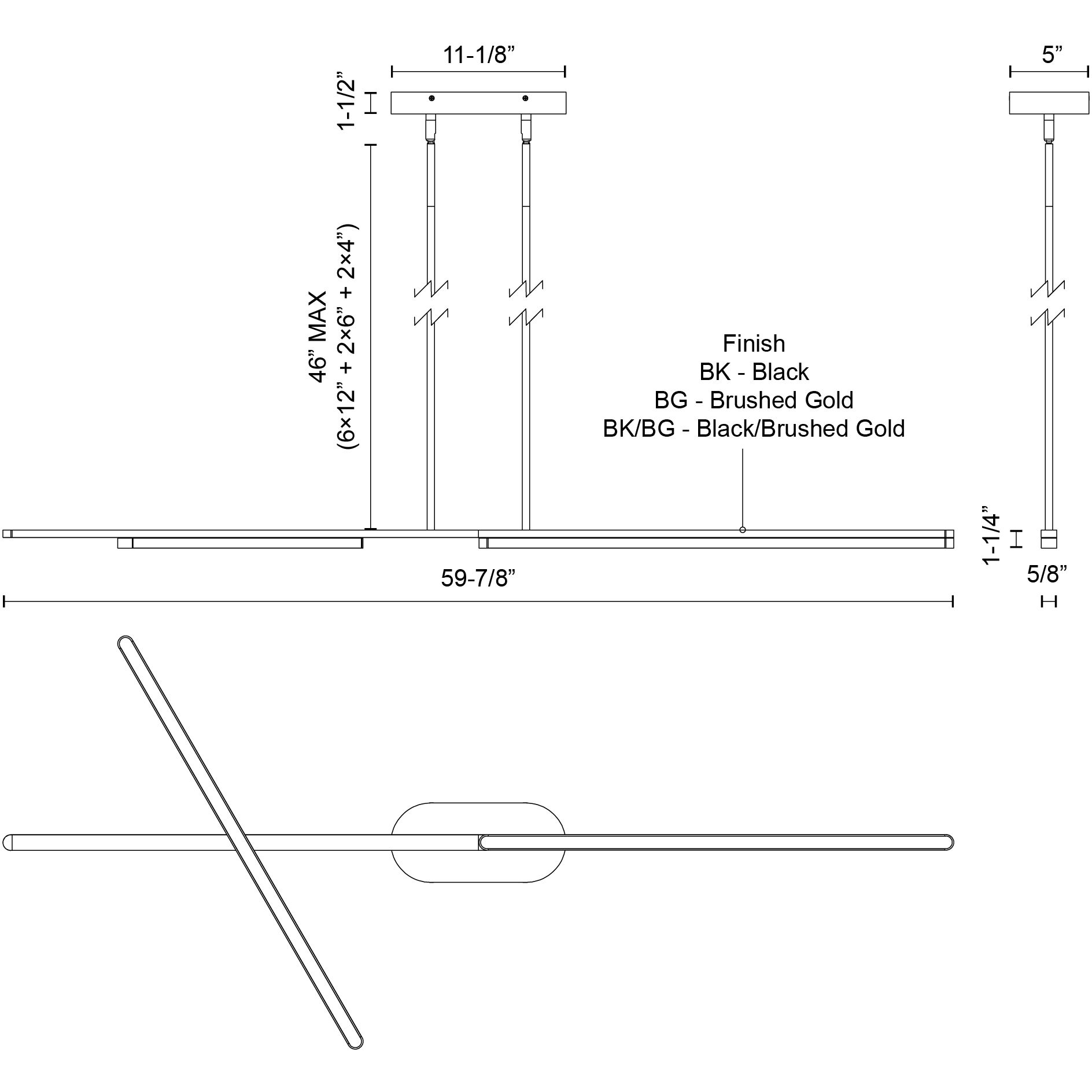 Shift LED 59.88 inch Brushed Gold Linear Pendant Ceiling Light