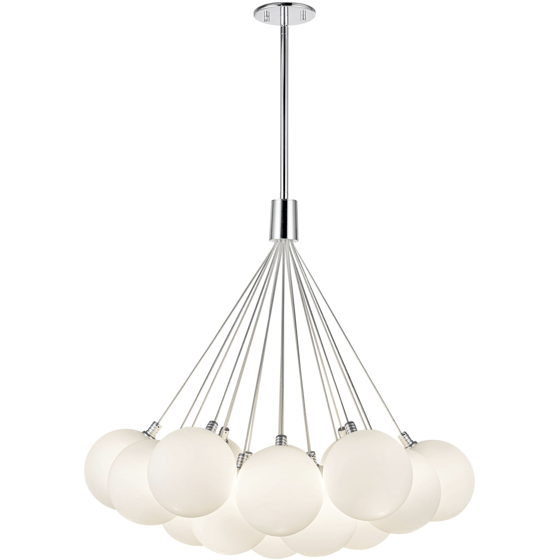 Bolla LED 28 inch Opal Glass Chandelier Ceiling Light in Steel, Clear Glass and Interior Opal Glass