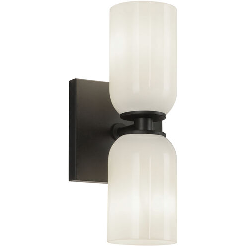 Nola Wall Sconce Wall Light in Black, Glossy Opal Glass Shade
