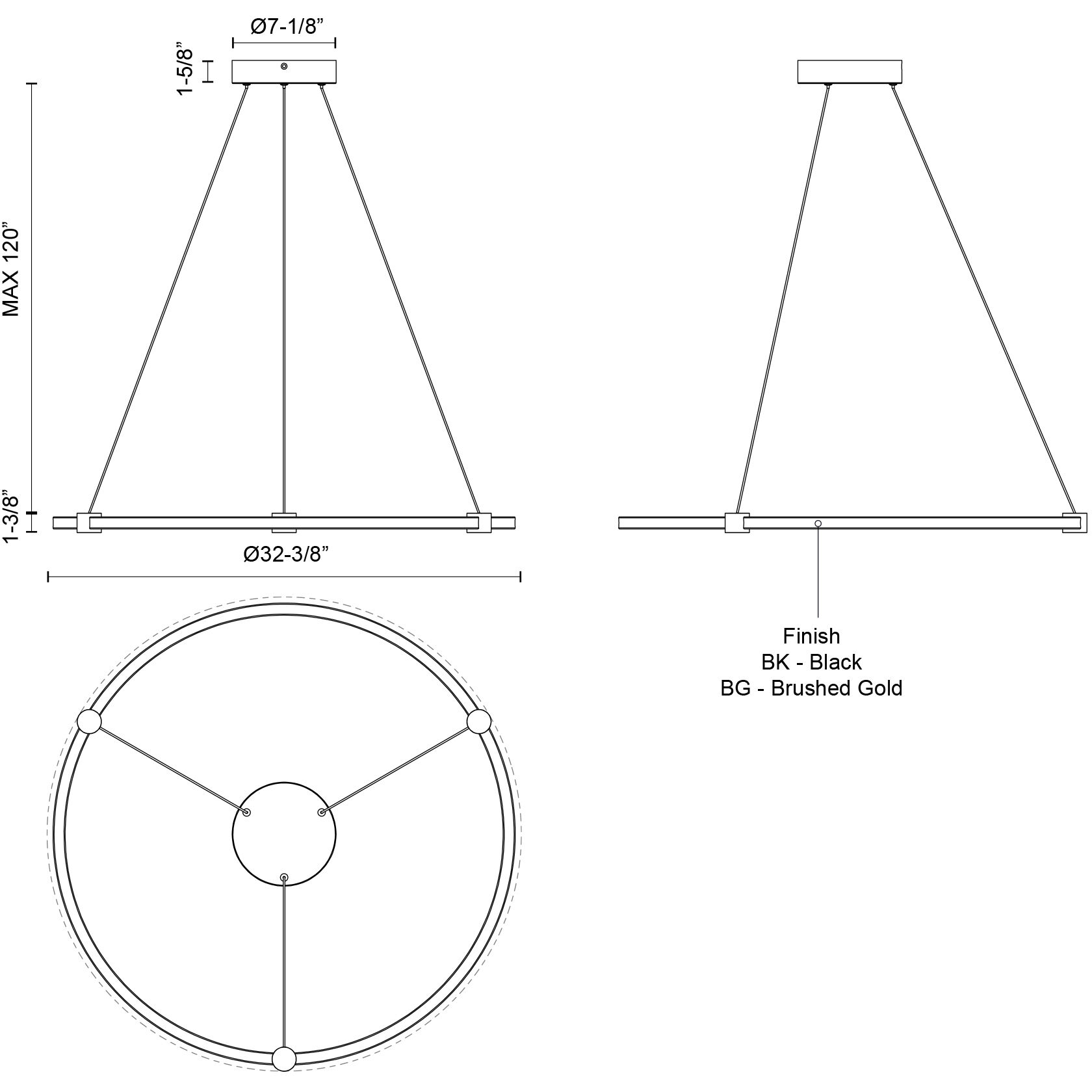 Bruni LED 32.38 inch Brushed Gold Pendant Ceiling Light