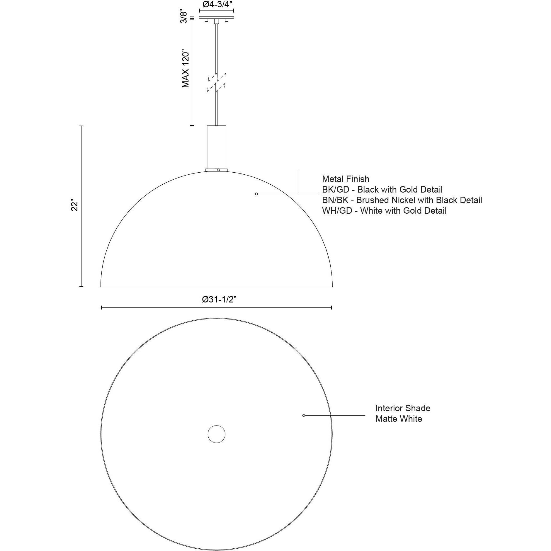 Archibald Pendant Ceiling Light in Brushed Nickel with Black Detail