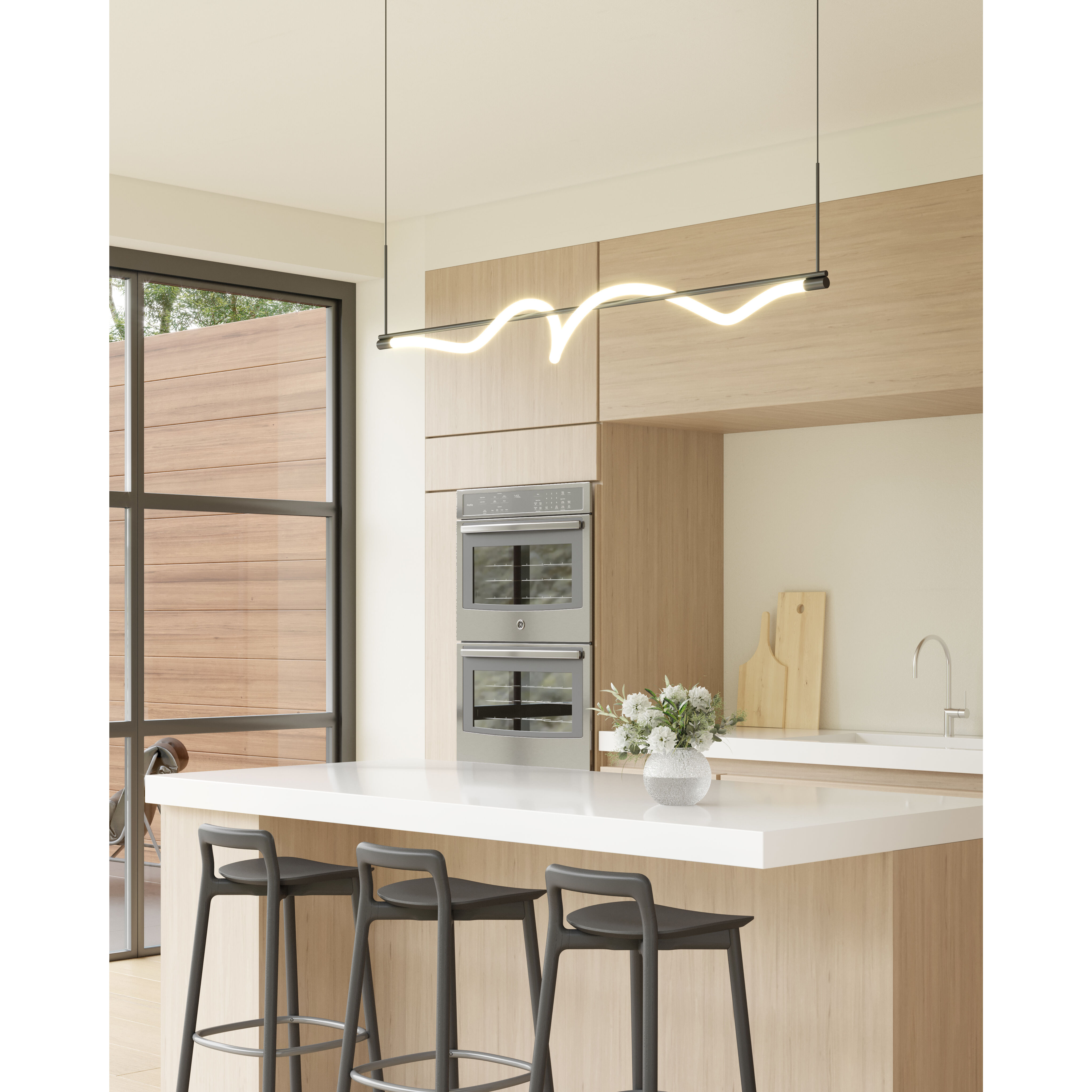 Cursive LED 54 inch Black Linear Pendant Ceiling Light