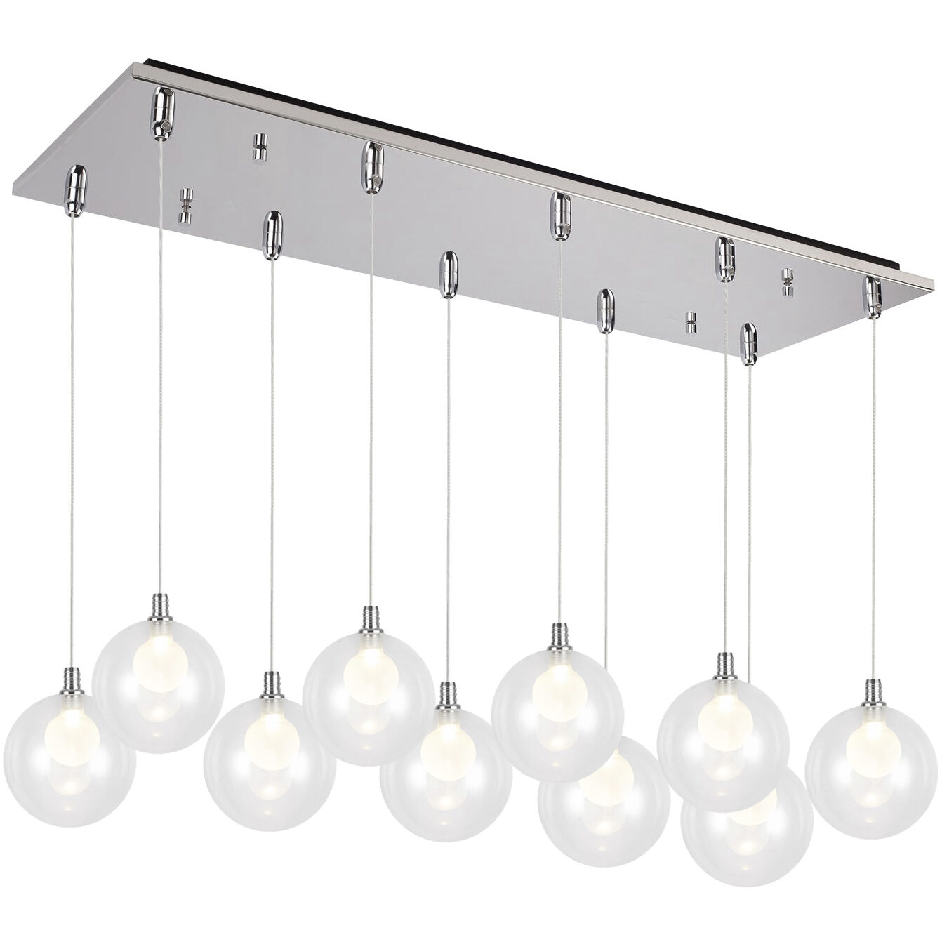 Bolla Multi Pendant Ceiling Light in Chrome, Clear Glass + Interior Opal Glass