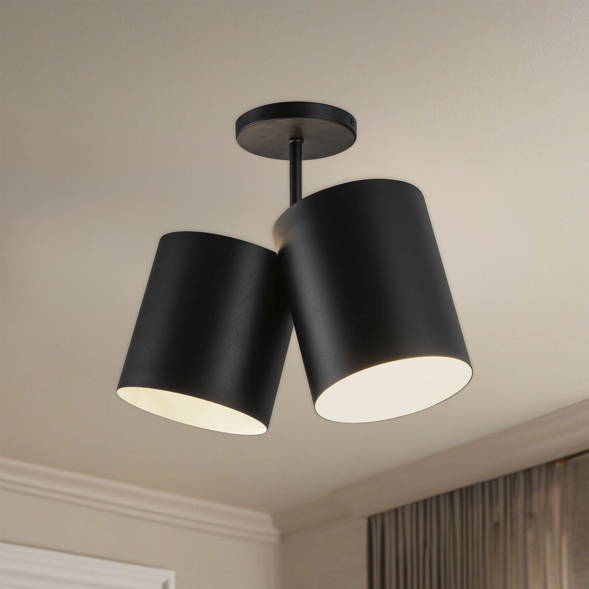 Keiko 2 Light 6 inch Black Semi-Flush Mount Ceiling Light