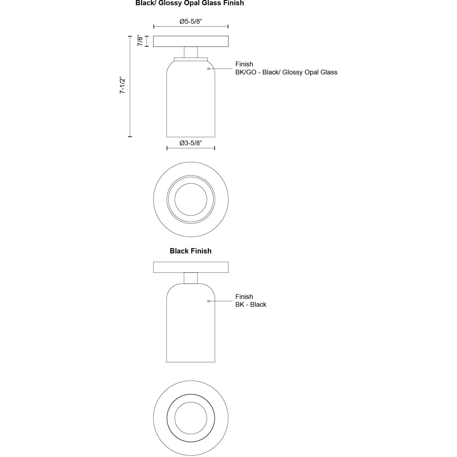 Nola 1 Light 3.63 inch Black/Glossy Opal Glass Semi-Flush Mount Ceiling Light in Glossy Opal Glass Shade