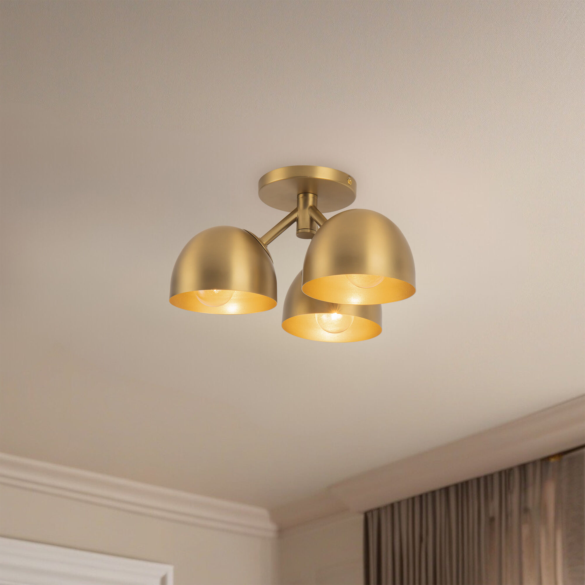 Fosso 3 Light 12.5 inch Brushed Gold Semi-Flush Mount Ceiling Light