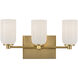 Nola 3 Light 17.63 inch Brushed Gold Bath Vanity Light Wall Light in Opal Glass