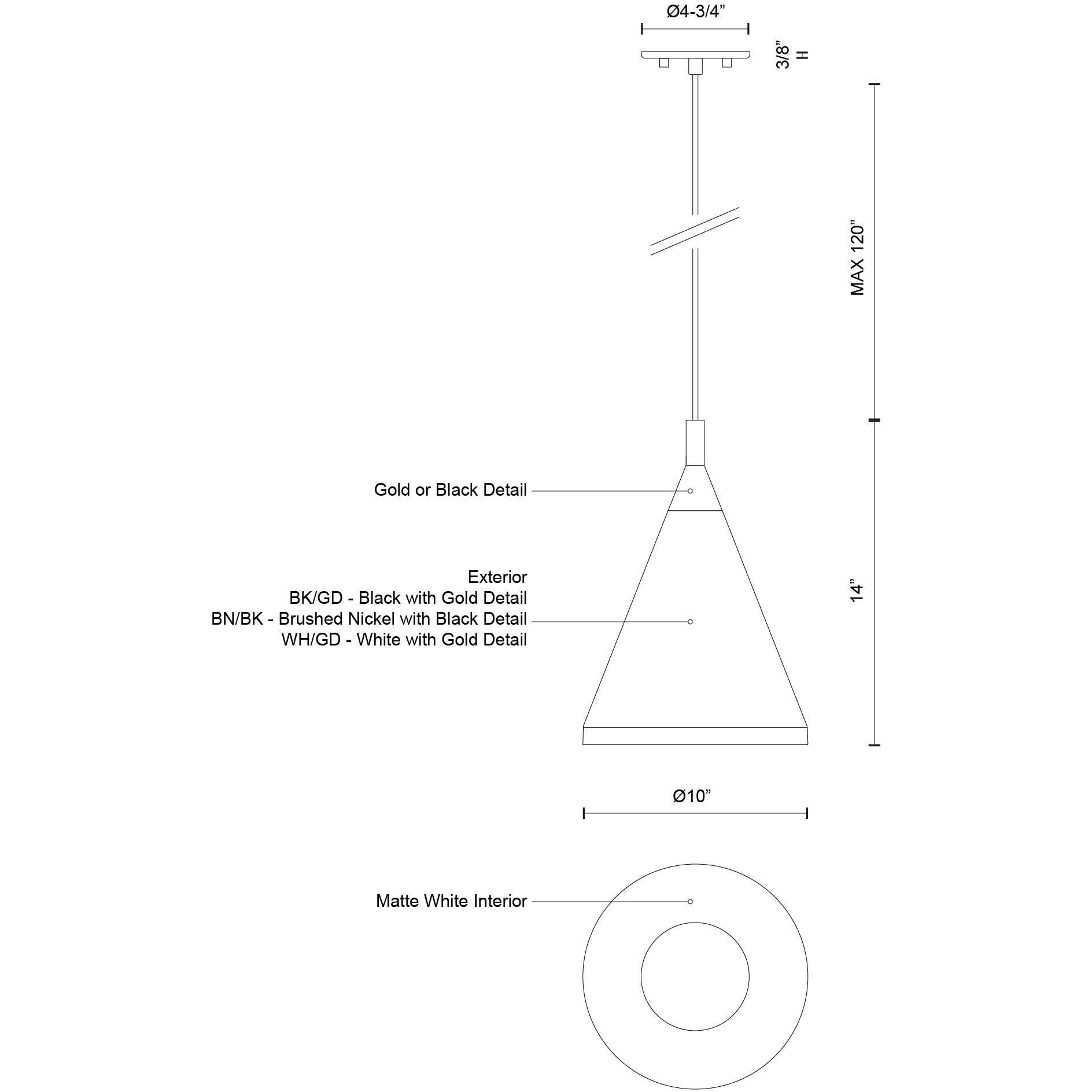 Dorothy Pendant Ceiling Light in White with Gold Detail