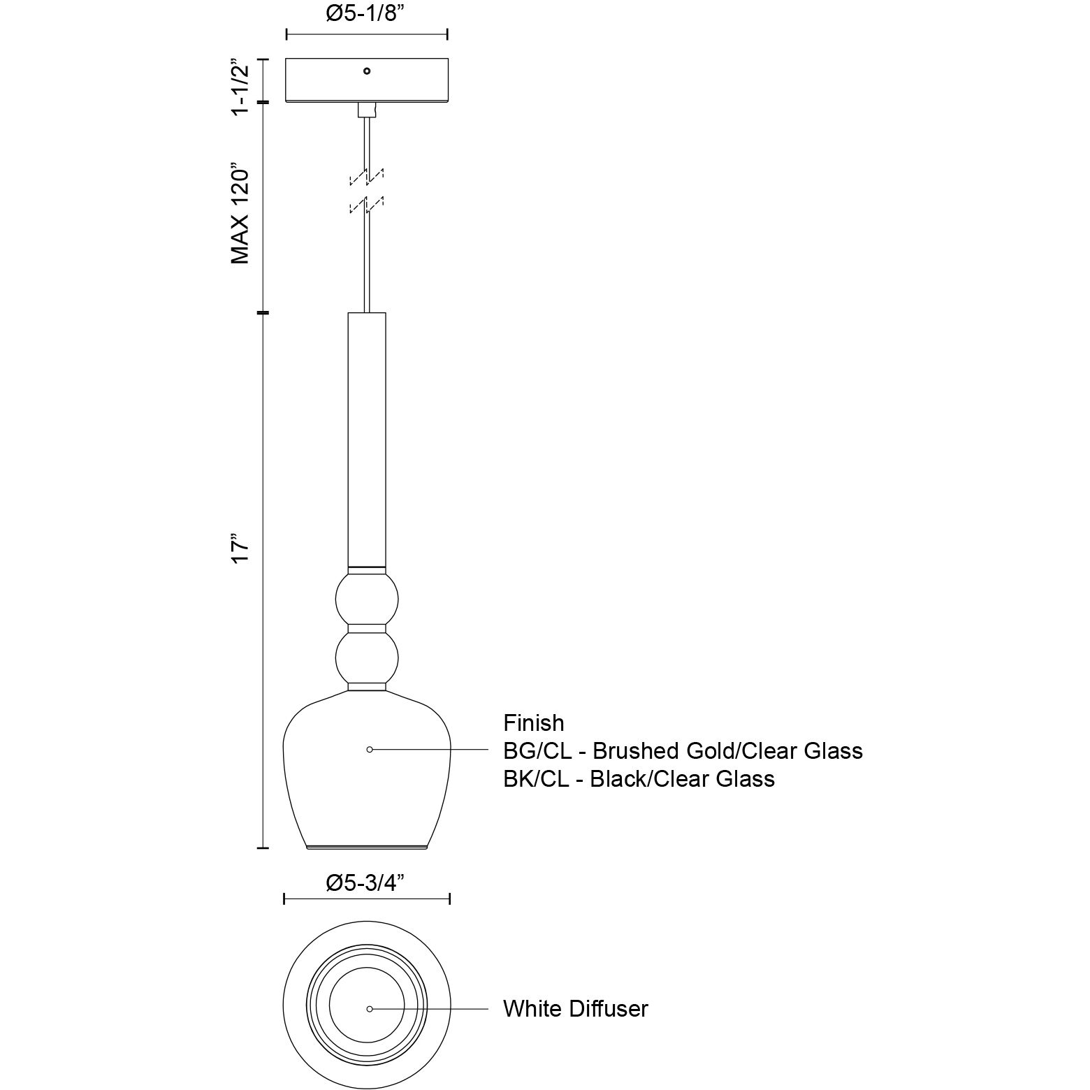 Rise Pendant Ceiling Light in Brushed Gold and Clear
