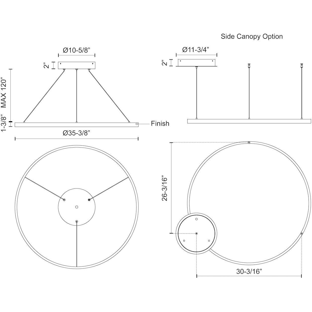 Cerchio LED 35.38 inch Black Pendant Ceiling Light