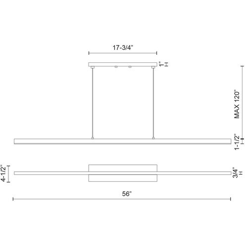 Vega Linear Pendant Ceiling Light in Black