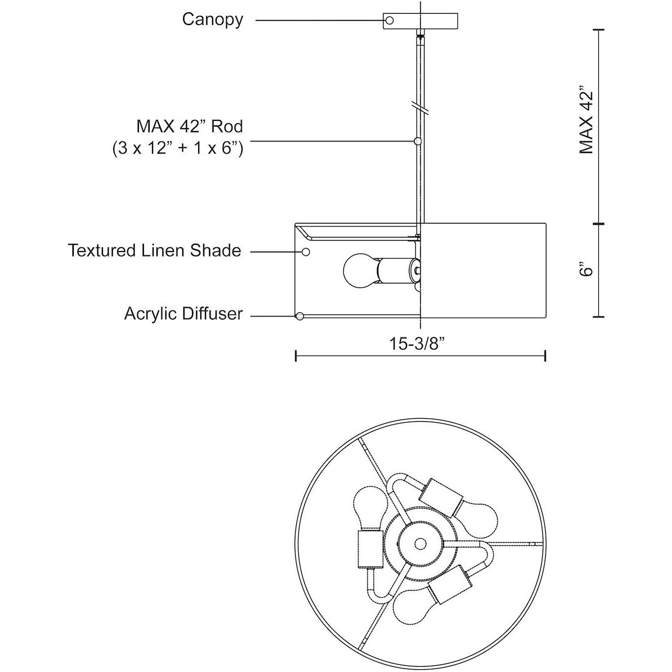 Gregory 3 Light 15.38 inch Black Pendant Ceiling Light