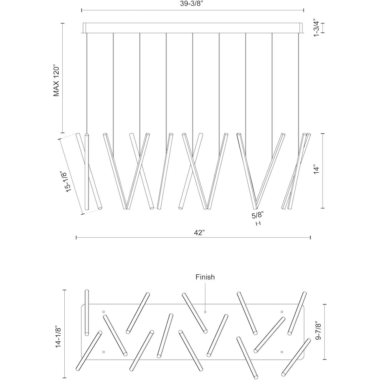 Chute LED 42 inch Black Linear Pendant Ceiling Light