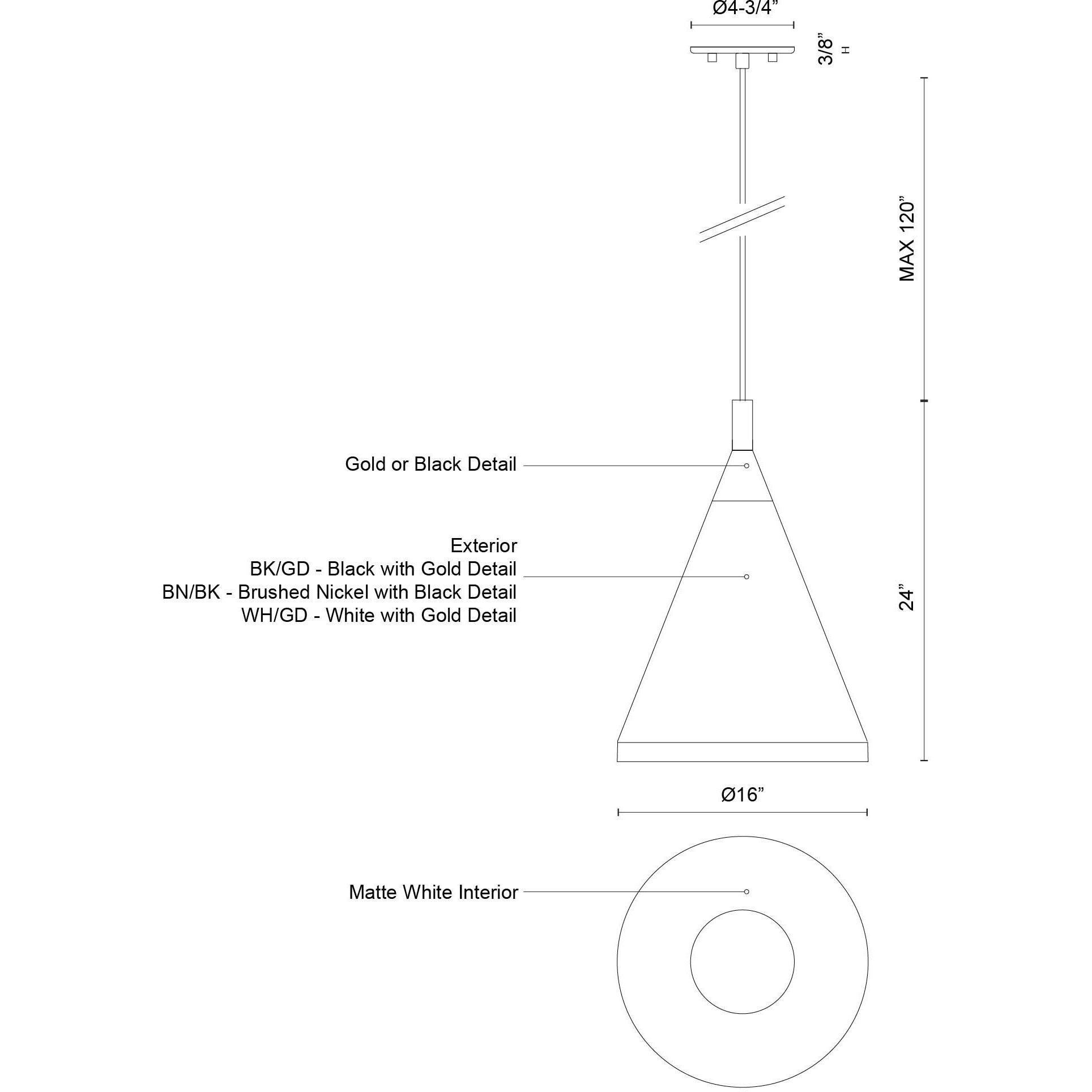 Dorothy Pendant Ceiling Light in Brushed Nickel with Black Detail