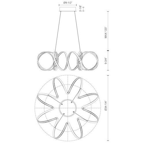 Synergy LED 34.25 inch Black Chandelier Ceiling Light
