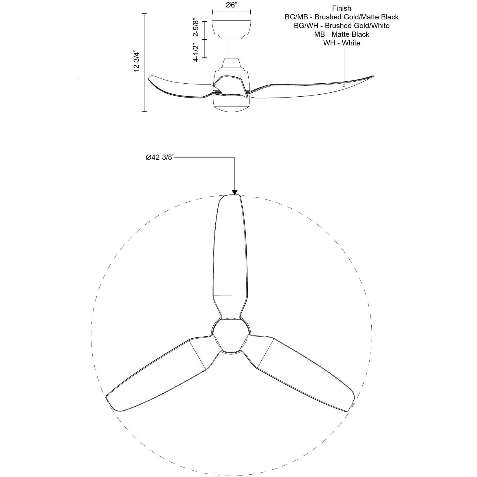Hugo 42.38 inch White Ceiling Fan