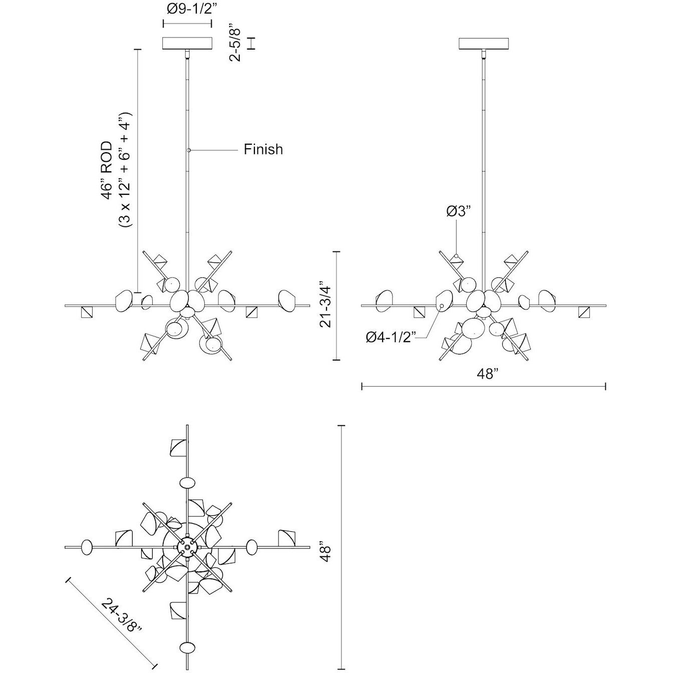 Geode LED 48 inch Black Chandelier Ceiling Light