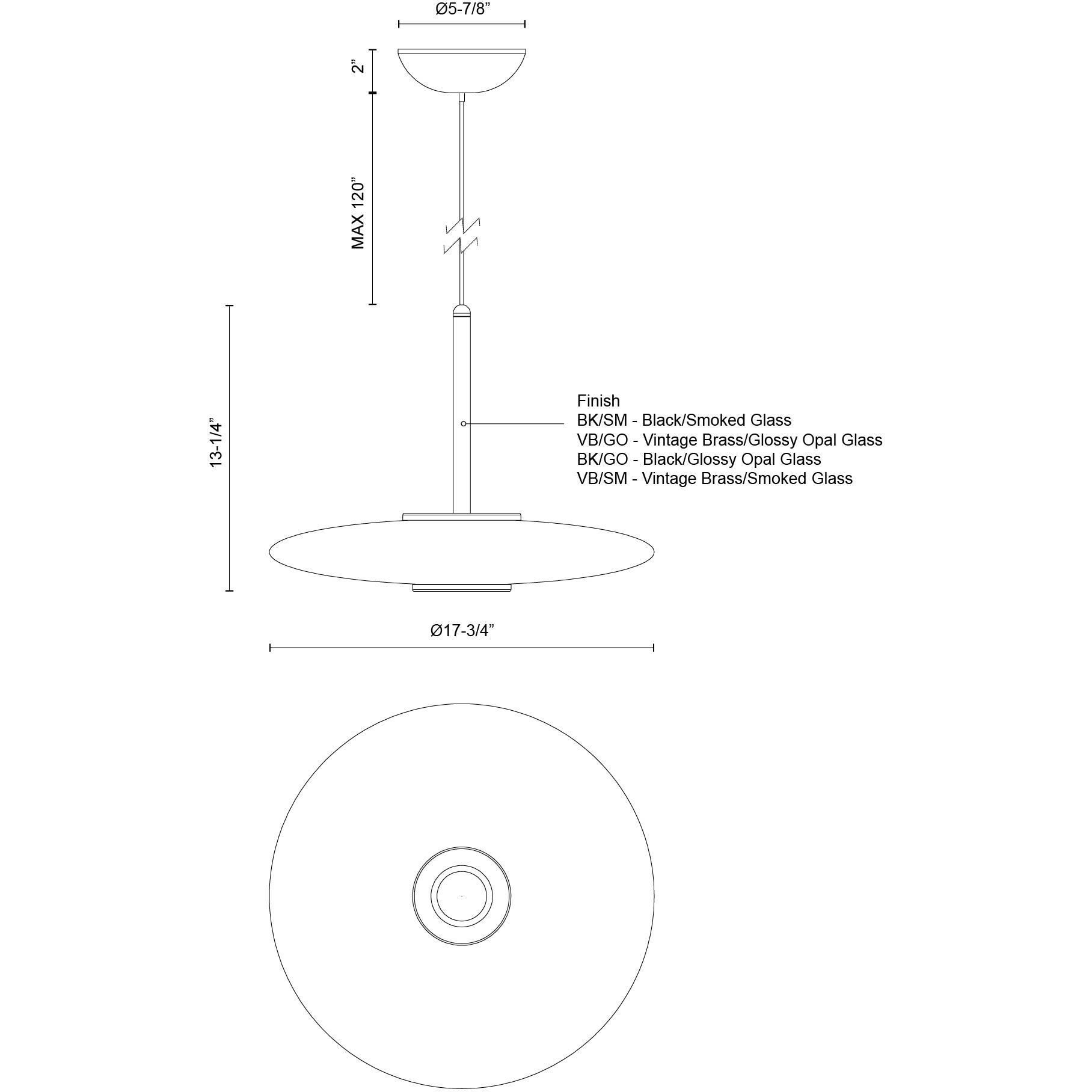 Kyoto LED 17.75 inch Black/Smoked Glass Pendant Ceiling Light
