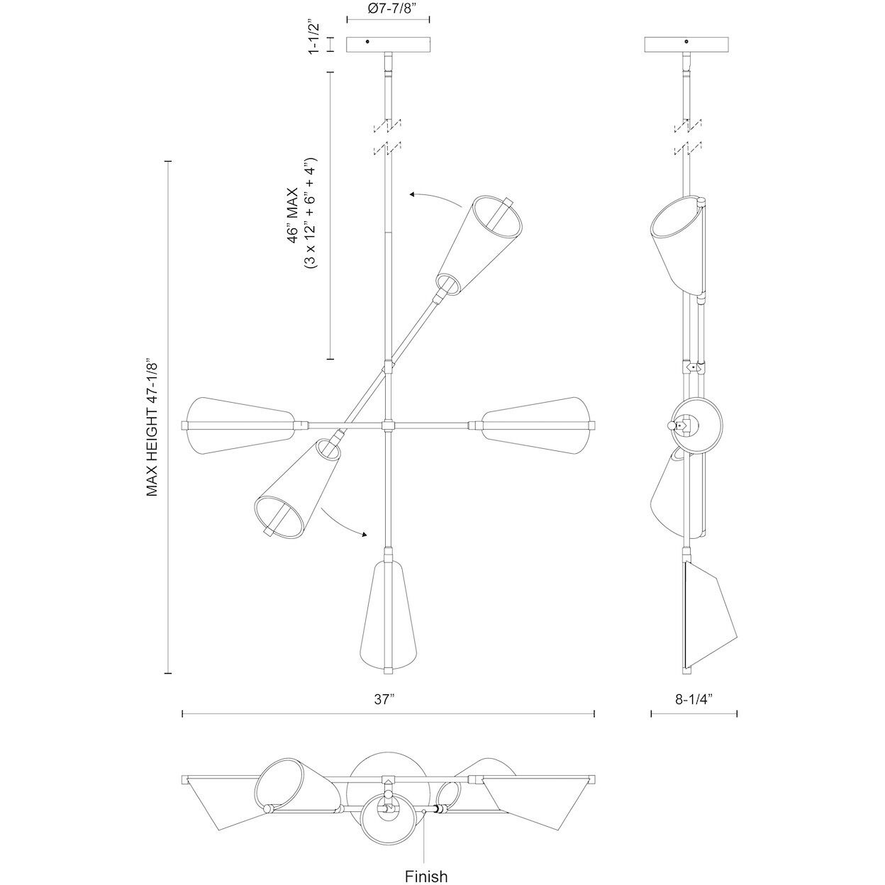Mulberry LED 37 inch Black/Light Guide Chandelier Ceiling Light