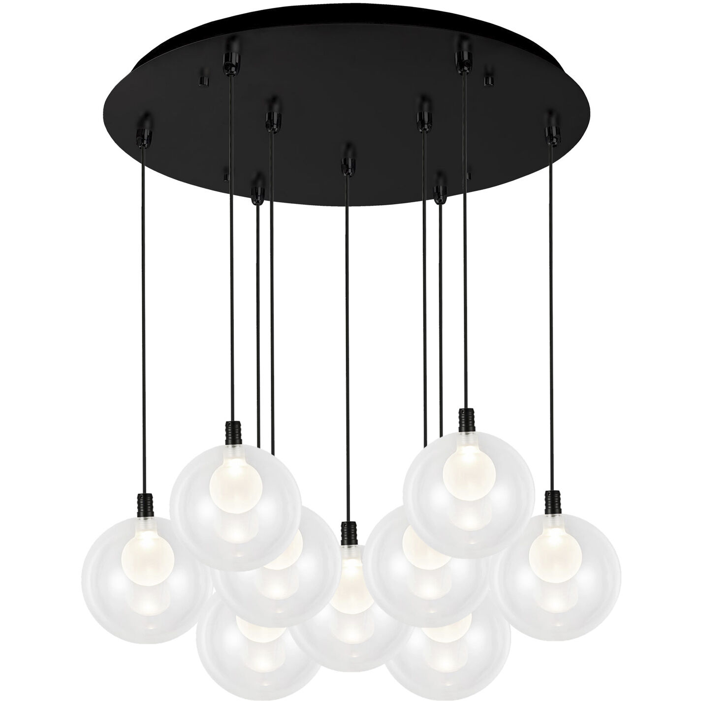 Bolla Multi Pendant Ceiling Light in Black, Clear Glass + Interior Opal Glass