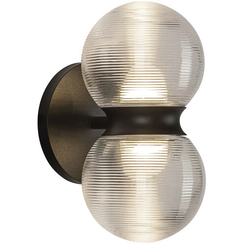 Peri LED 8.88 inch Black Exterior Wall in Clear Ribbed Glass