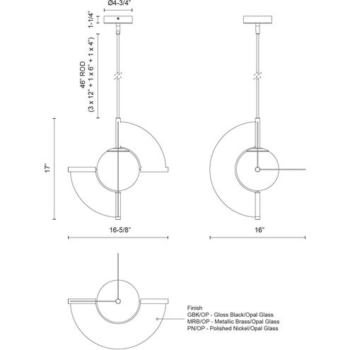 Scorpio LED 16 inch Metallic Brass Pendant Ceiling Light