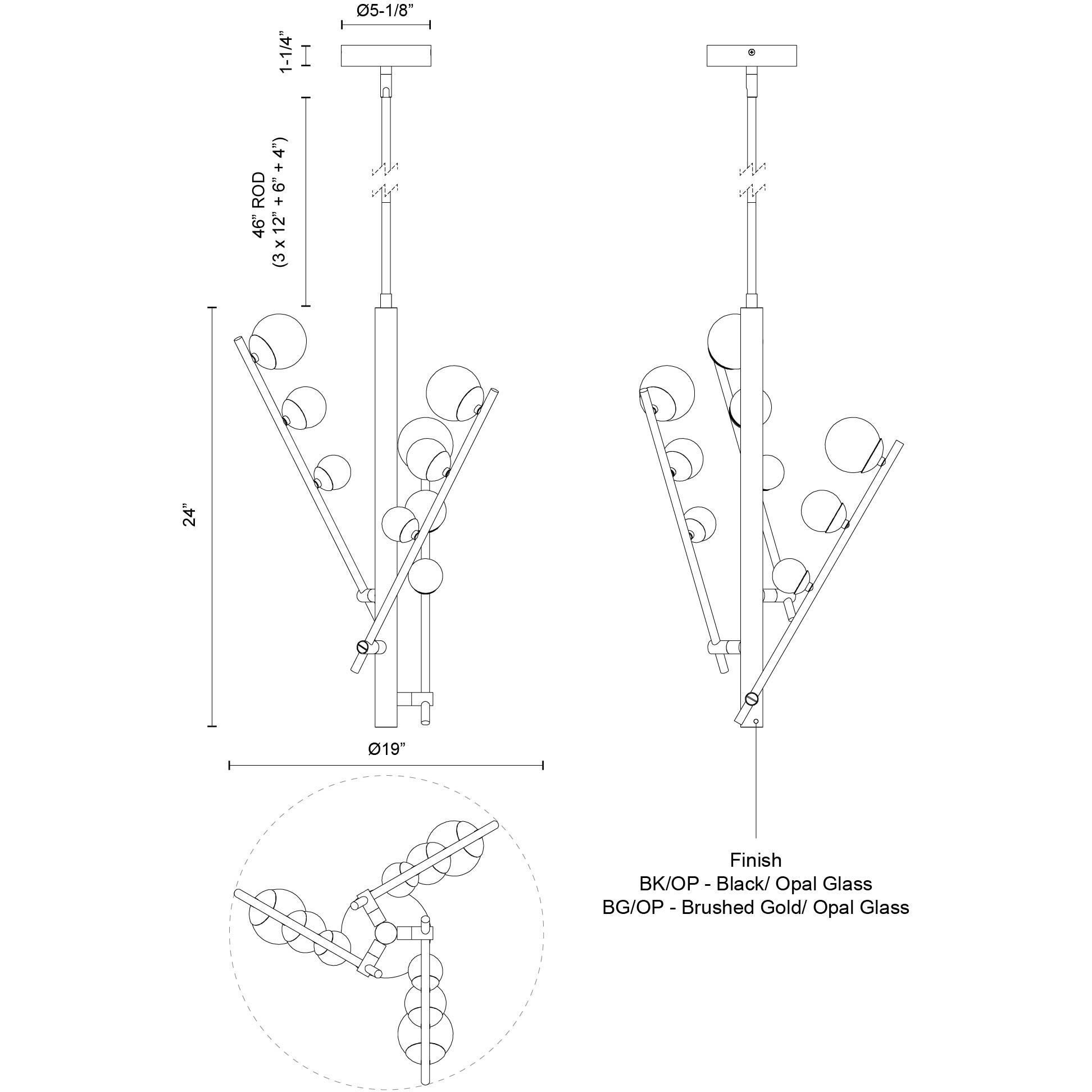 Cypress LED 19 inch Brushed Gold/Opal Glass Chandelier Ceiling Light