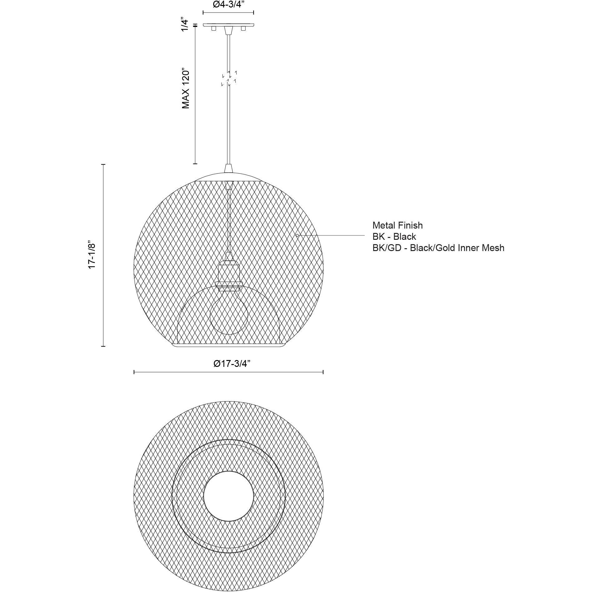 Gibraltar Pendant Ceiling Light in Black and Gold