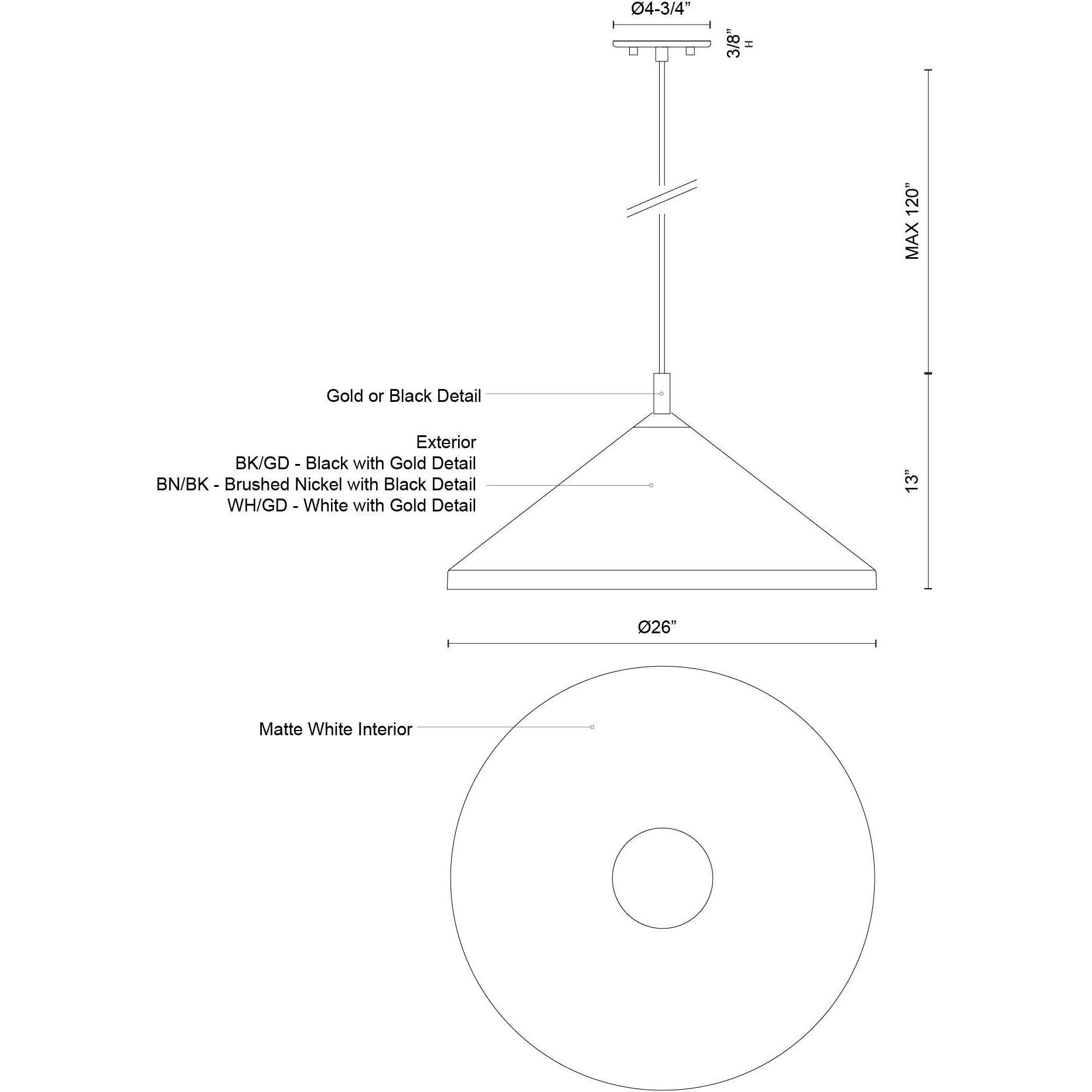 Dorothy Pendant Ceiling Light in Black with Gold Detail