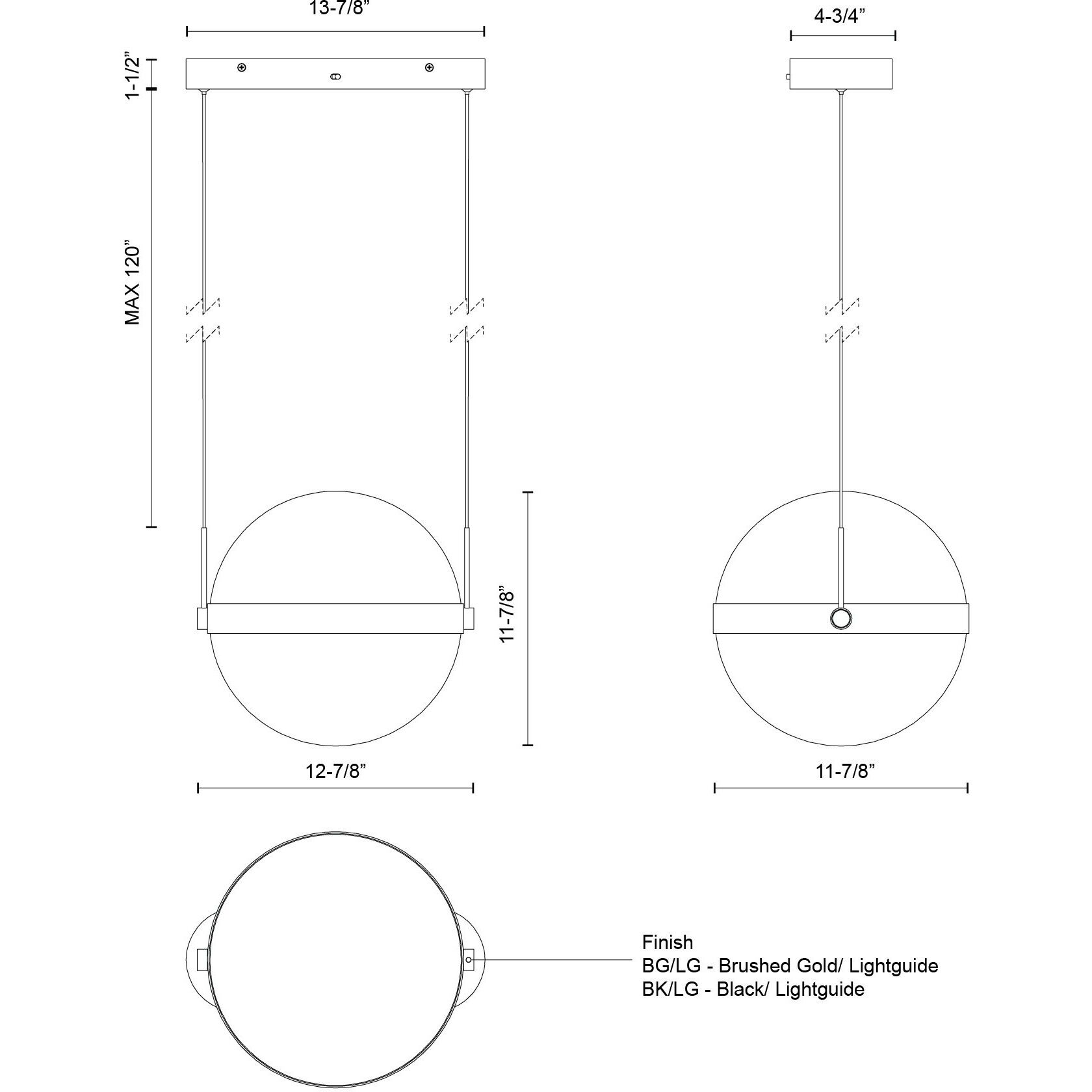 Pisces Pendant Ceiling Light in Black and Light Guide