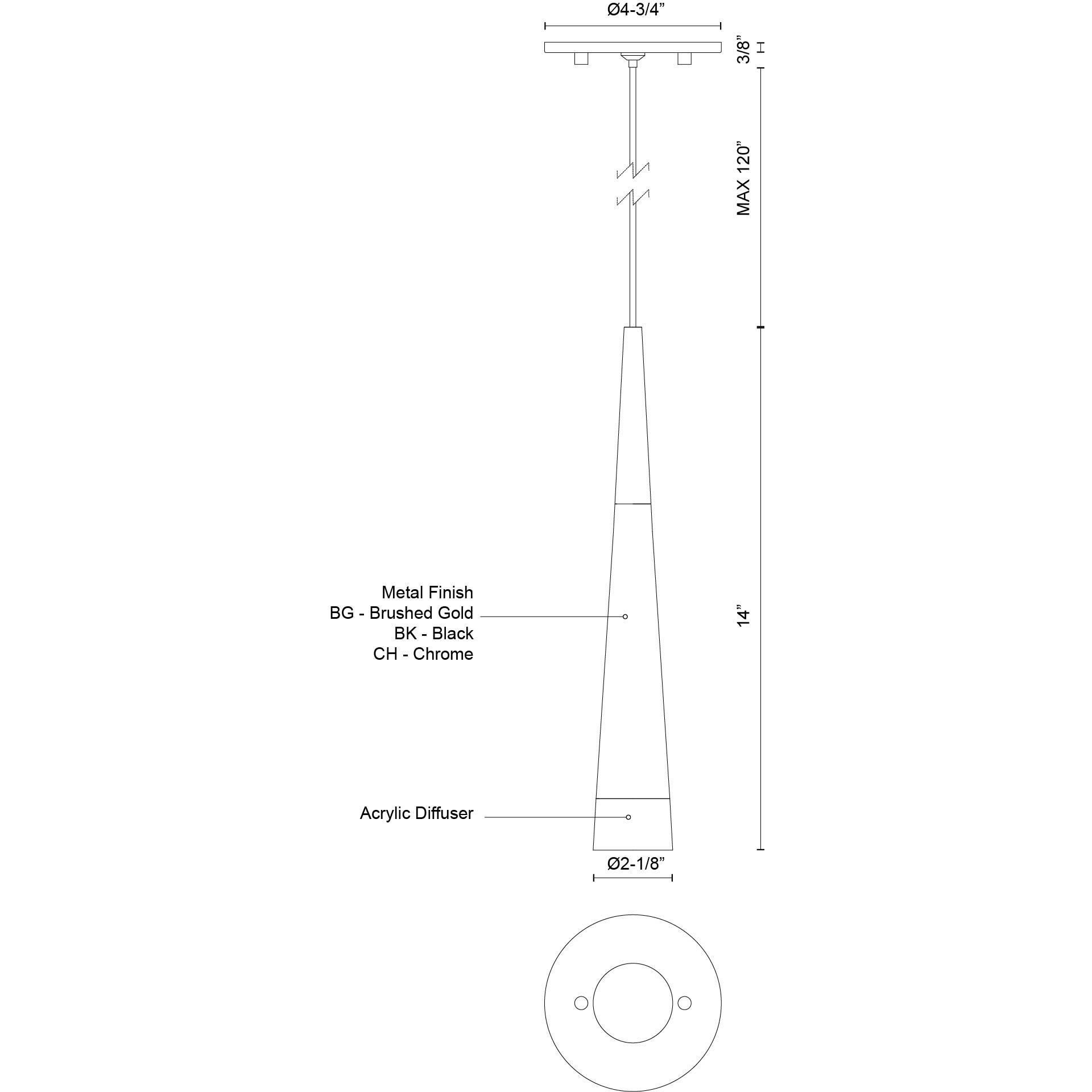 Ultra LED 2.13 inch Chrome Pendant Ceiling Light