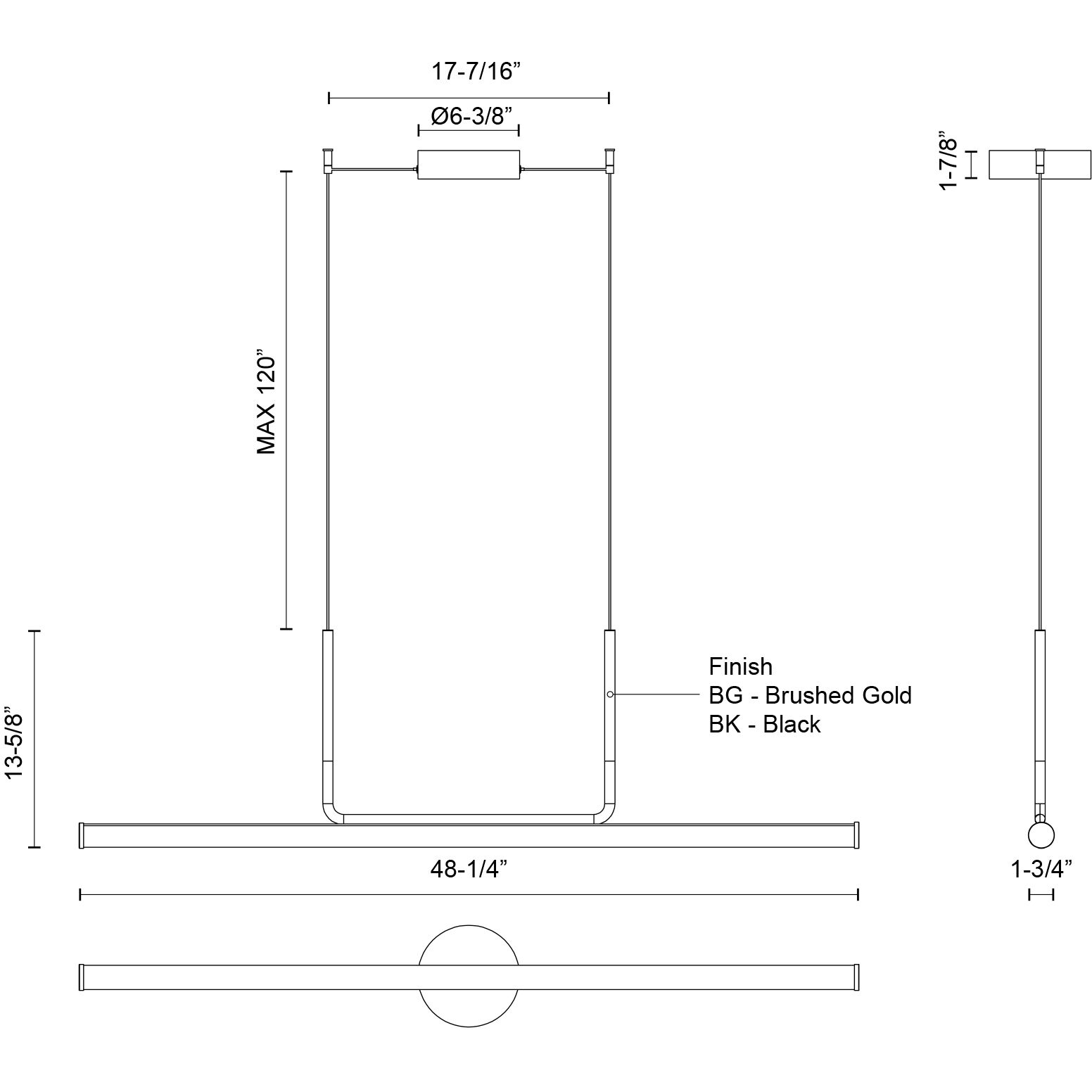 Vesper LED 48.25 inch Black Linear Pendant Ceiling Light