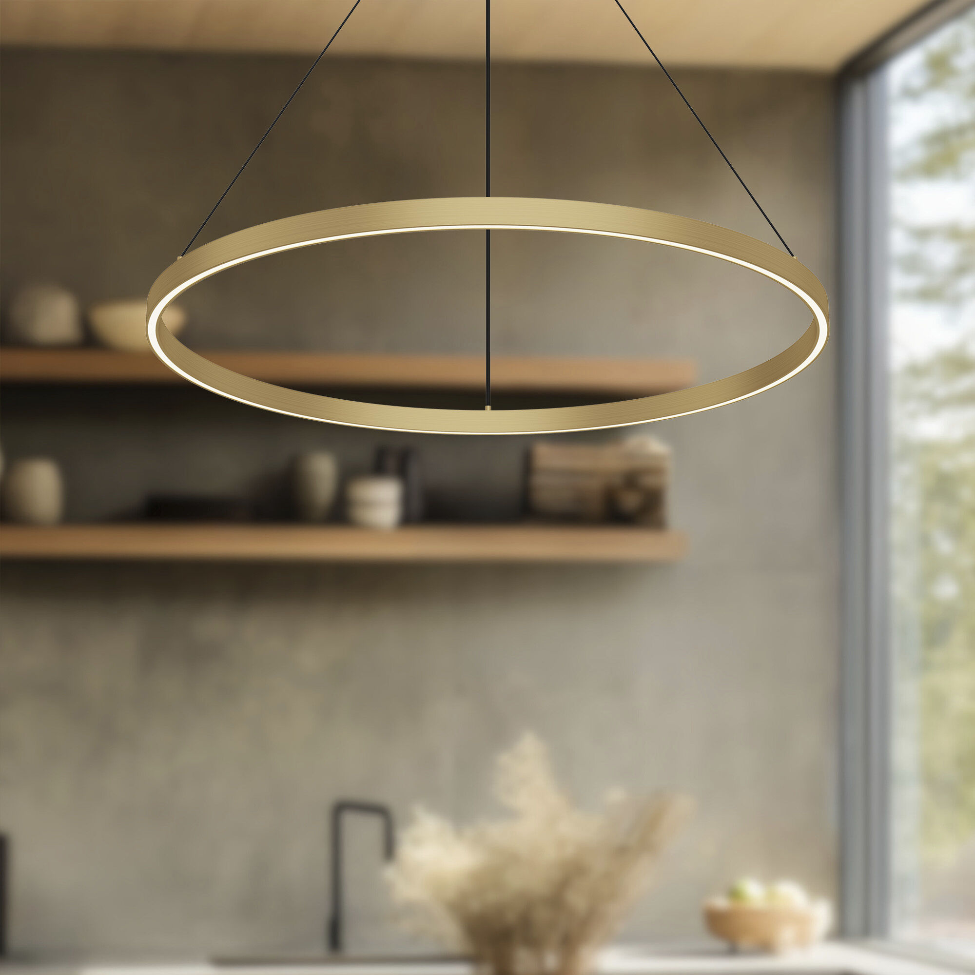 Cerchio LED 31.5 inch Brushed Gold Pendant Ceiling Light in 120-volt