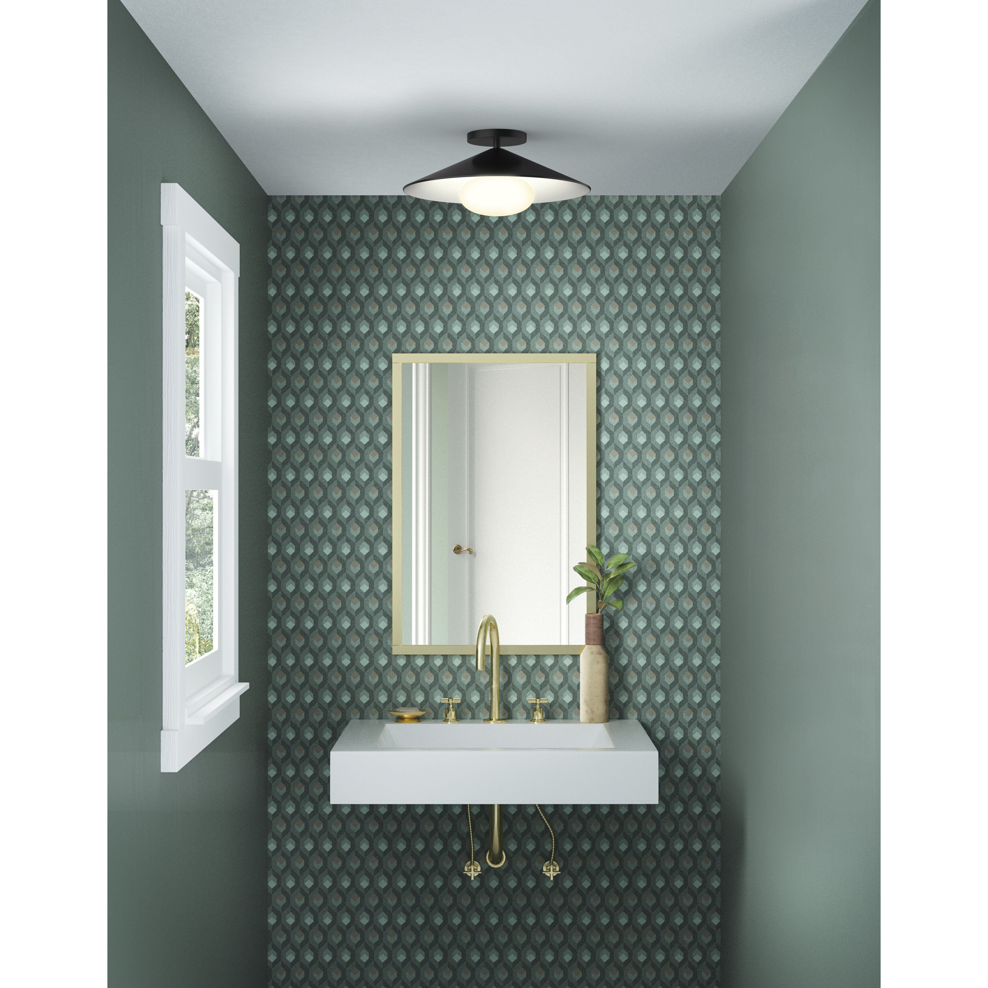 Cruz LED 15 inch Metal - Black/White Flush Mount Ceiling Light in Metal - Black and White, Spun Aluminum Shade