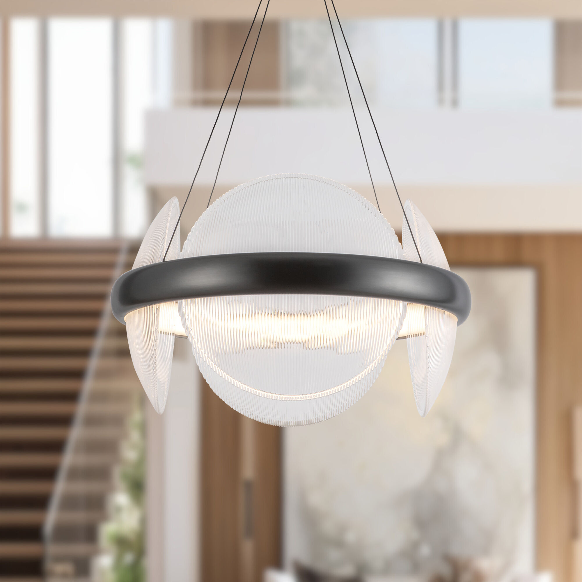 Taurus LED 22.13 inch Urban Bronze/Clear Ribbed Glass Chandelier Ceiling Light