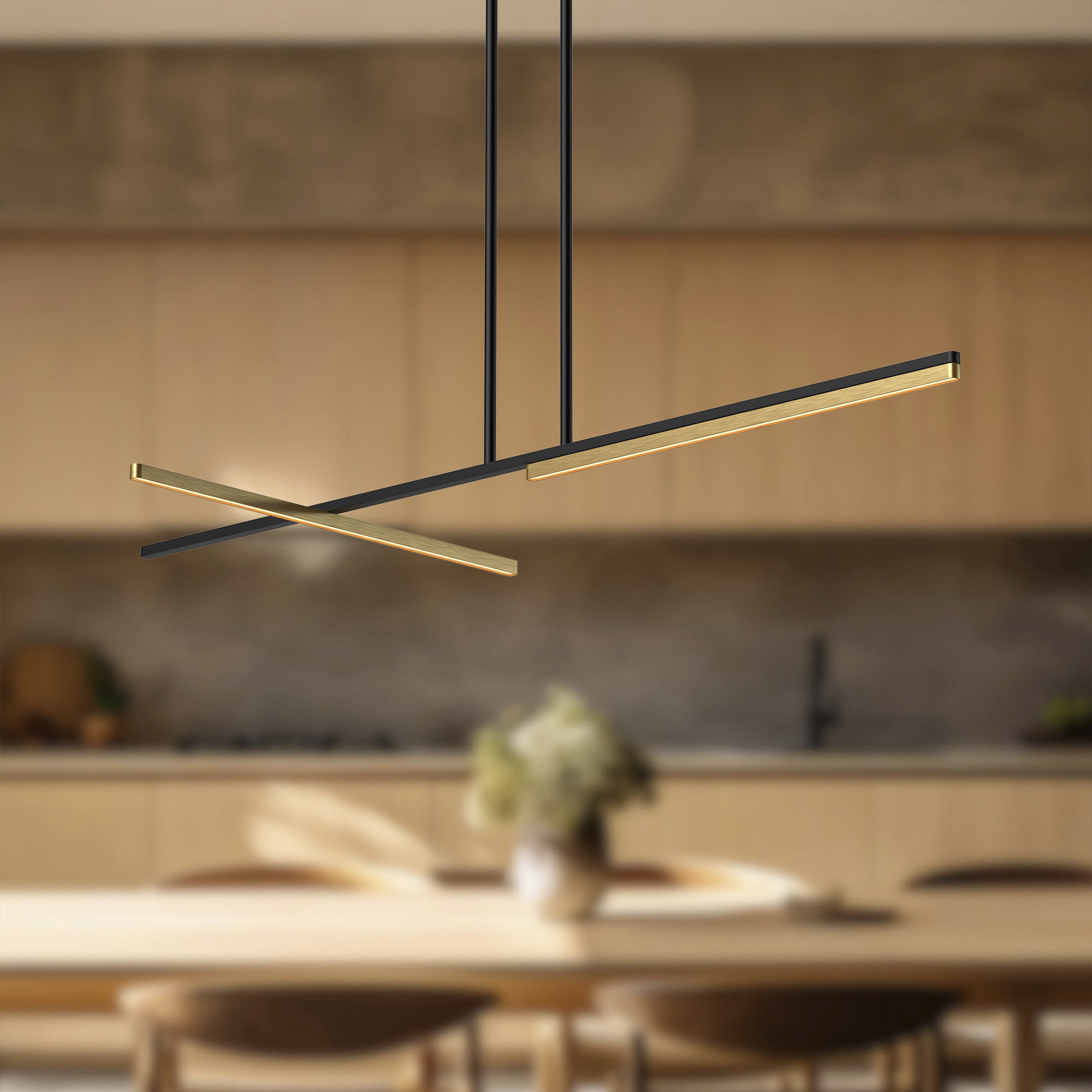 Shift LED 48.13 inch Black/Brushed Gold Linear Pendant Ceiling Light in Black and Brushed Gold