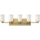 Nola 5 Light 31.75 inch Brushed Gold Bath Vanity Light Wall Light in Glossy Opal Glass Shade