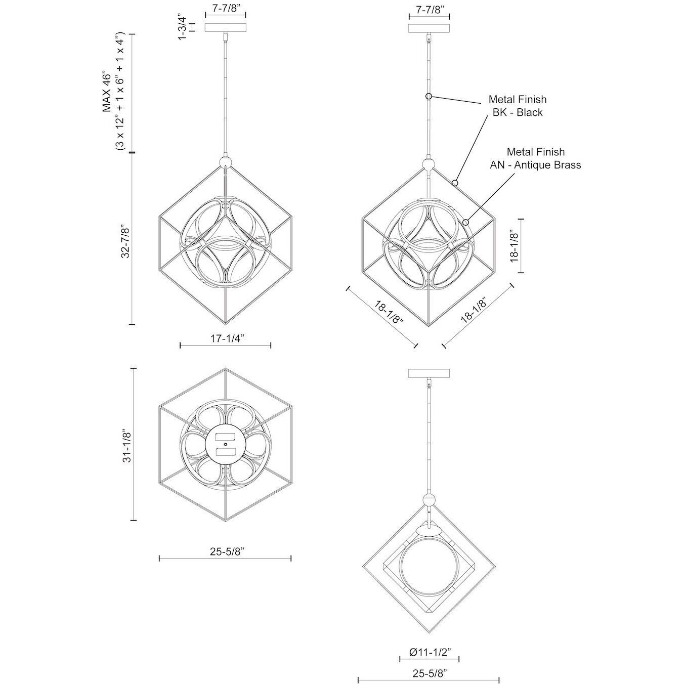 Monza LED 31.13 inch Black/Antique Brass Chandelier Ceiling Light