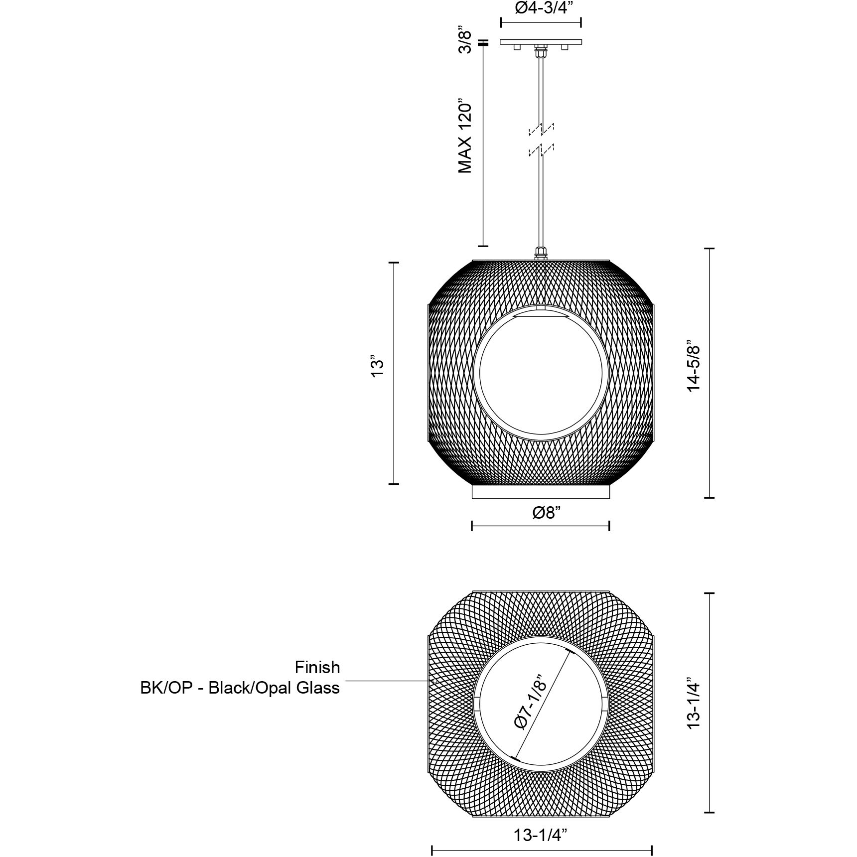 Kona 1 Light 13.25 inch Black/Opal Glass Exterior Pendant