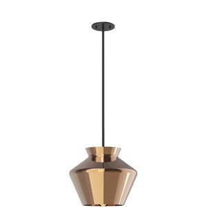 Trinity LED 13.13 inch Black with Chrome Pendant Ceiling Light in Copper Glass