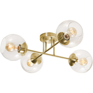Jamie 4 Light 25 inch Satin Brass Semi-Flush Mount Ceiling Light