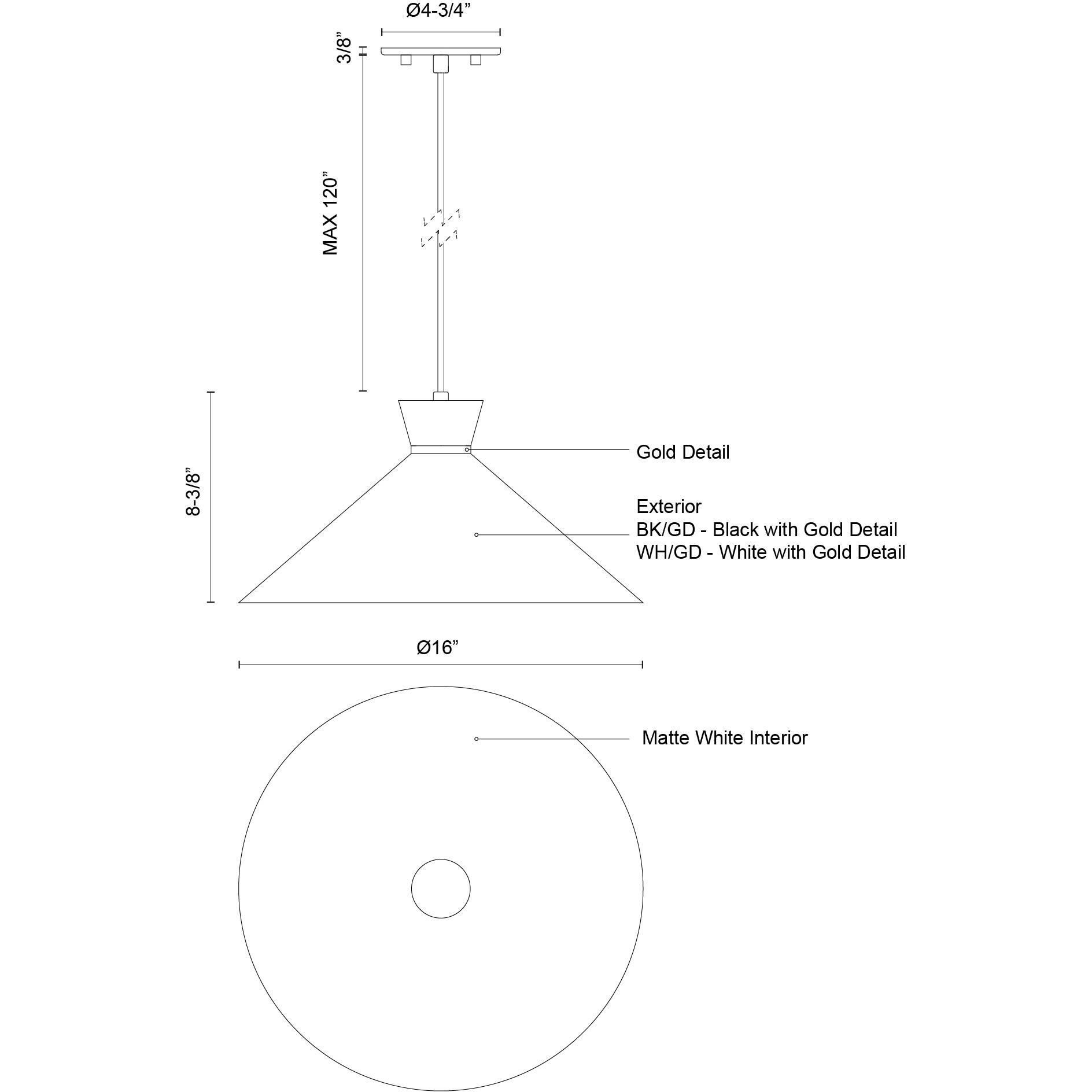 Vanderbilt 1 Light 16 inch Black With Gold Detail Pendant Ceiling Light