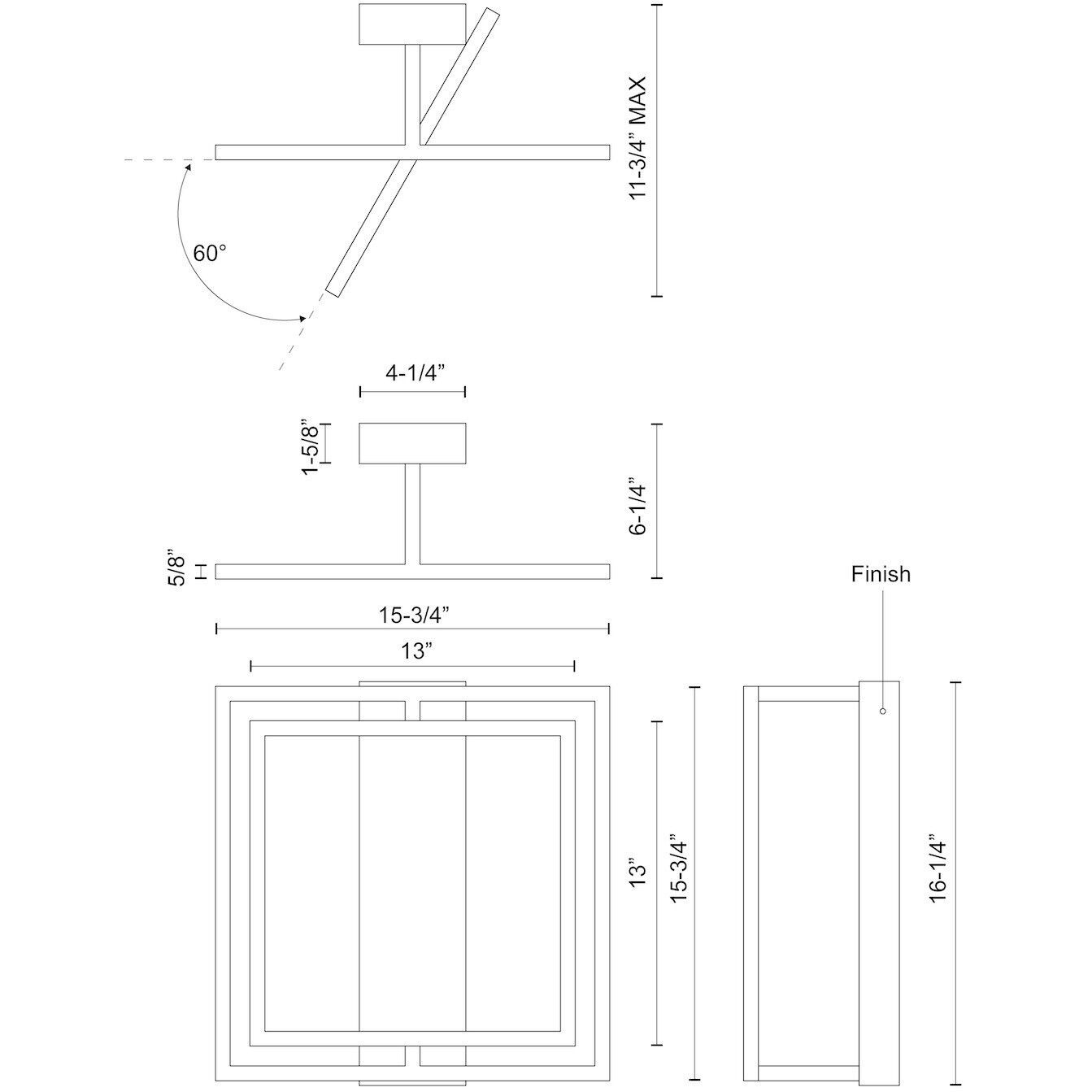 Mondrian LED 15.75 inch Black Semi-Flush Mount Ceiling Light