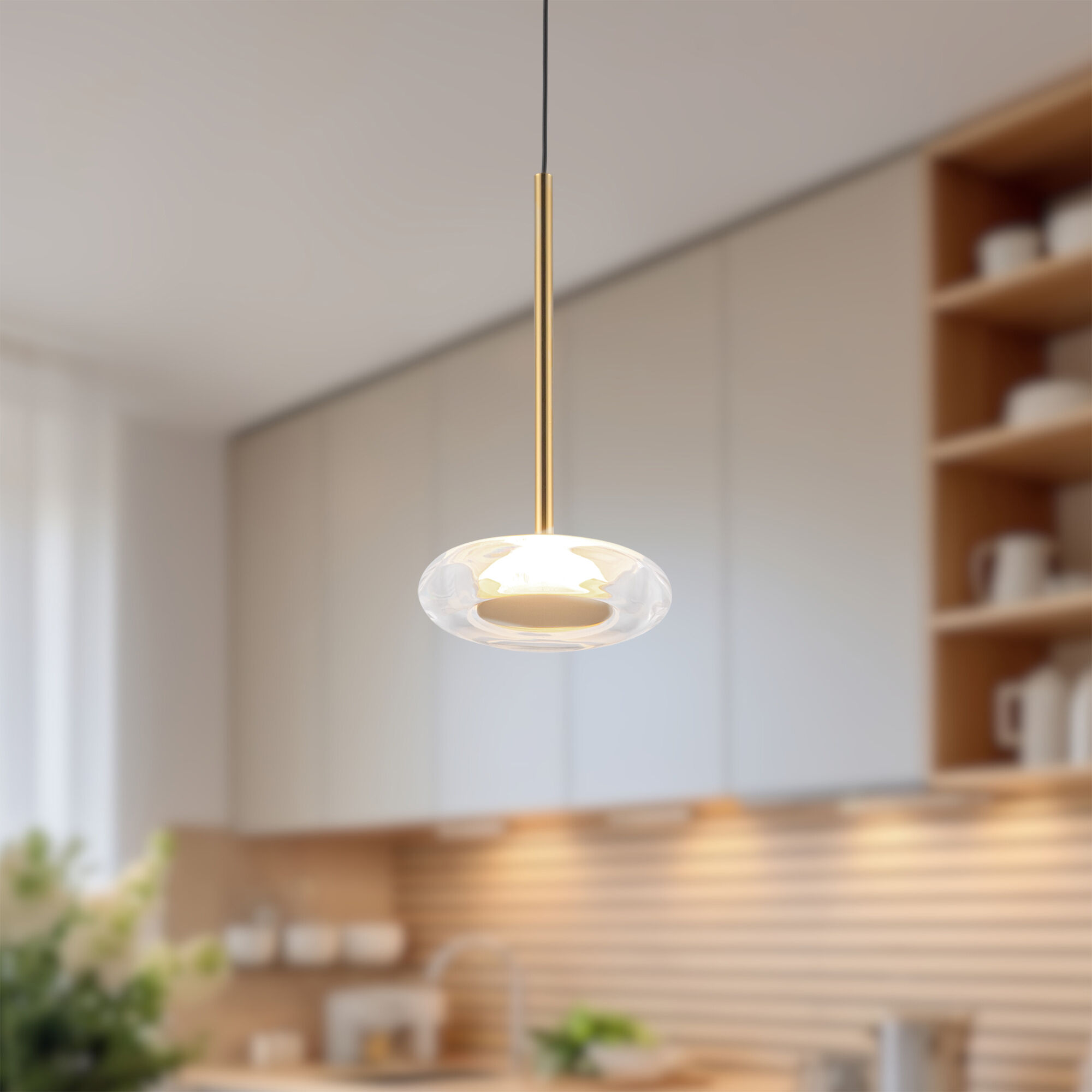 Stephord LED 4 inch Metallic Brass/Clear Glass Pendant Ceiling Light in Clear Glass Shade