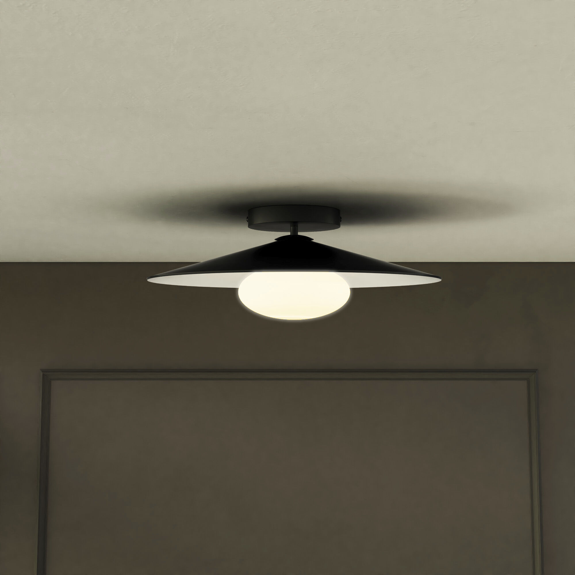Cruz LED 15 inch Metal - Black/White Flush Mount Ceiling Light in Metal - Black and White, Spun Aluminum Shade