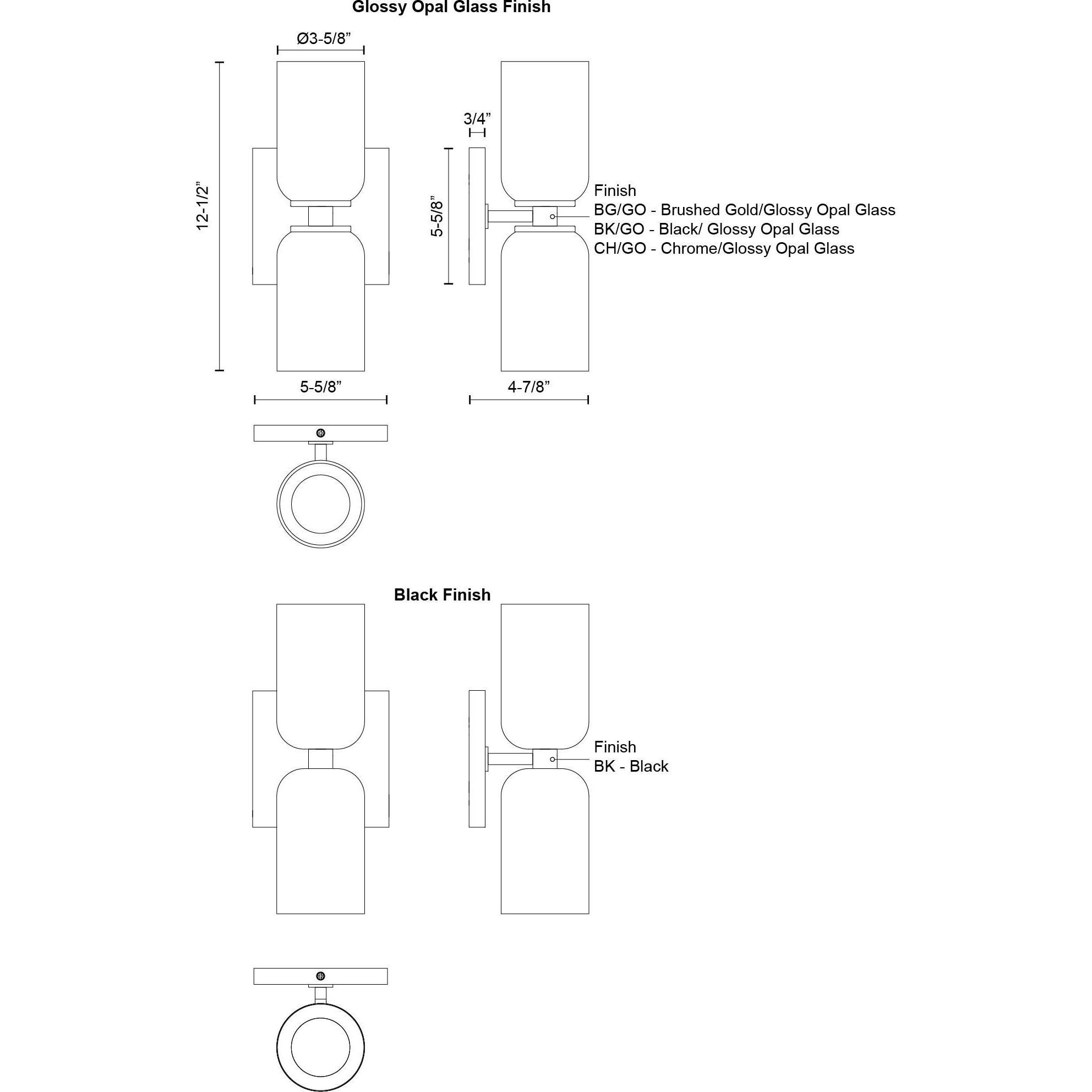 Nola Wall Sconce Wall Light in Chrome, Glossy Opal Glass Shade