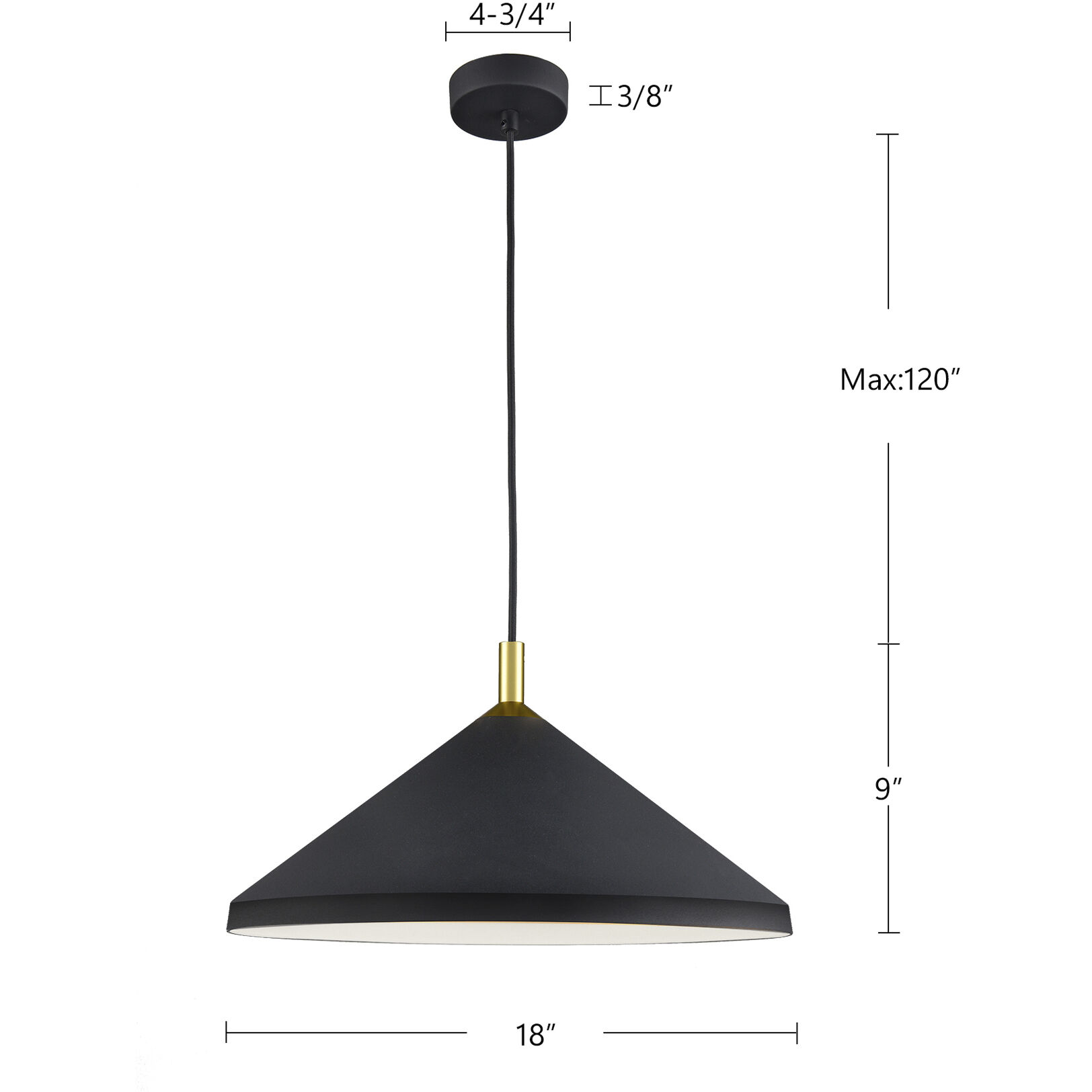 Dorothy Pendant Ceiling Light in Black with Gold Detail